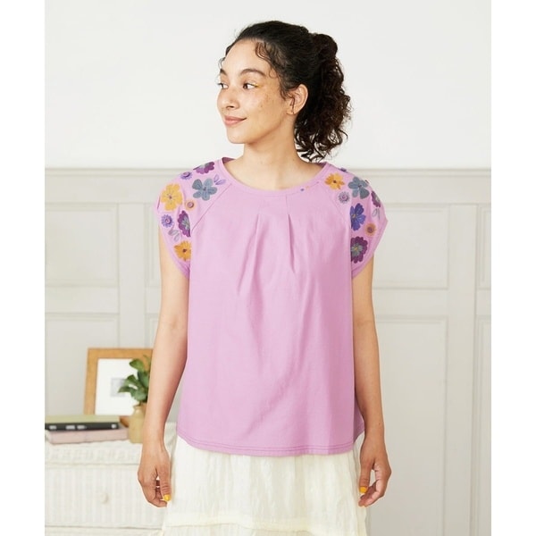 ホコモモラ（JOCOMOMOLA）/Escala floral フラワー刺繍パフスリーブTシャツ