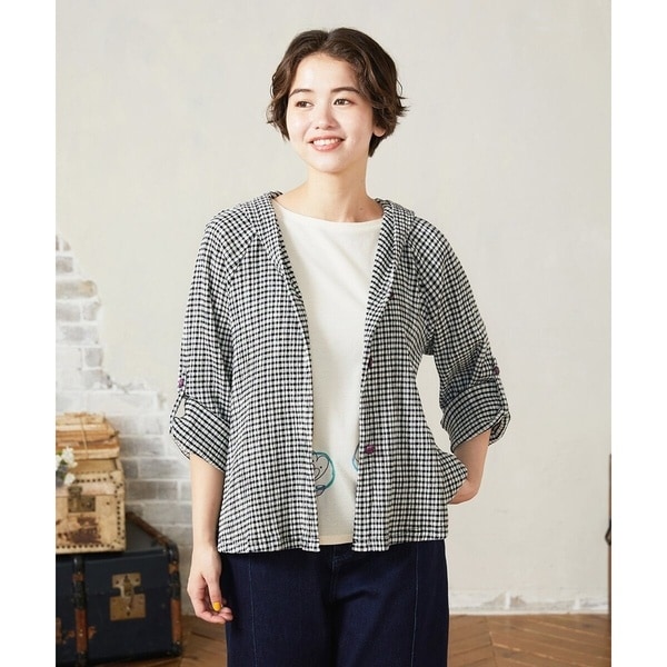 ホコモモラ（JOCOMOMOLA）/ギンガムチェックボタン付きパーカー