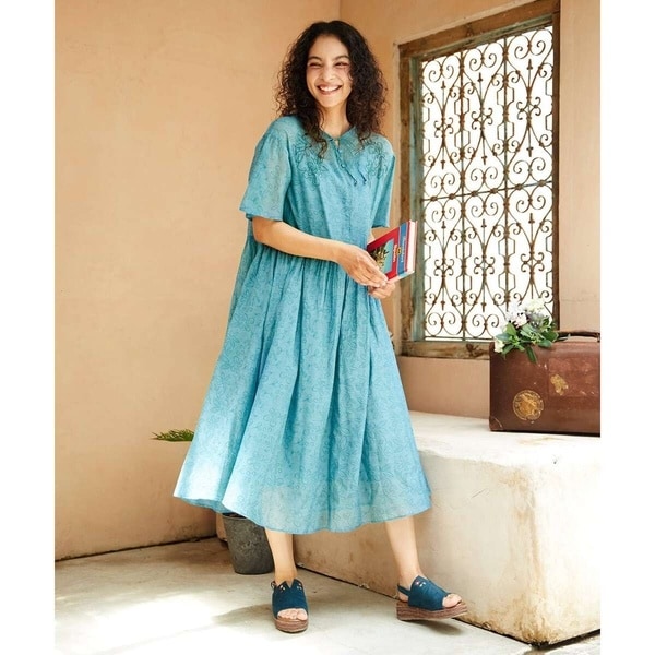 ホコモモラ（JOCOMOMOLA）/Azahar コード刺繍入りコットンシルクワンピース