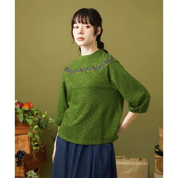 ホコモモラ（JOCOMOMOLA）/Nube ジャカード半端袖カットソー