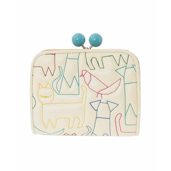 ホコモモラ（JOCOMOMOLA）/アニマルステッチがま口二つ折り財布