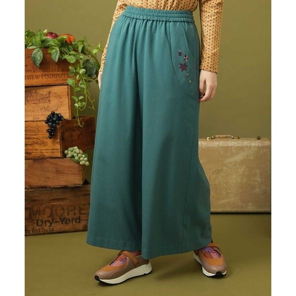 ホコモモラ（JOCOMOMOLA）/T/Rドビー フラワー刺繍ワイドパンツ