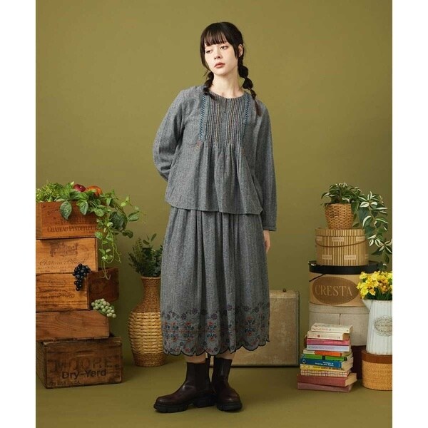 ホコモモラ（JOCOMOMOLA）/Cama de flores コットンヘリンボーンフレアスカート_12