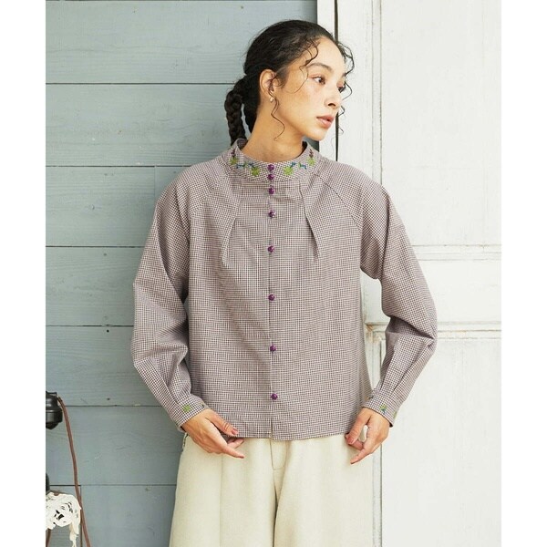 ホコモモラ（JOCOMOMOLA）/【2WAY】Flor pequena チェックフラワー刺繍ブラウス