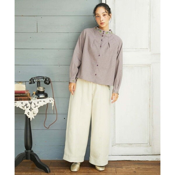 ホコモモラ（JOCOMOMOLA）/【2WAY】Flor pequena チェックフラワー刺繍ブラウス