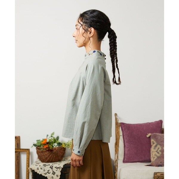 ホコモモラ（JOCOMOMOLA）/【2WAY】Flor pequena チェックフラワー刺繍ブラウス
