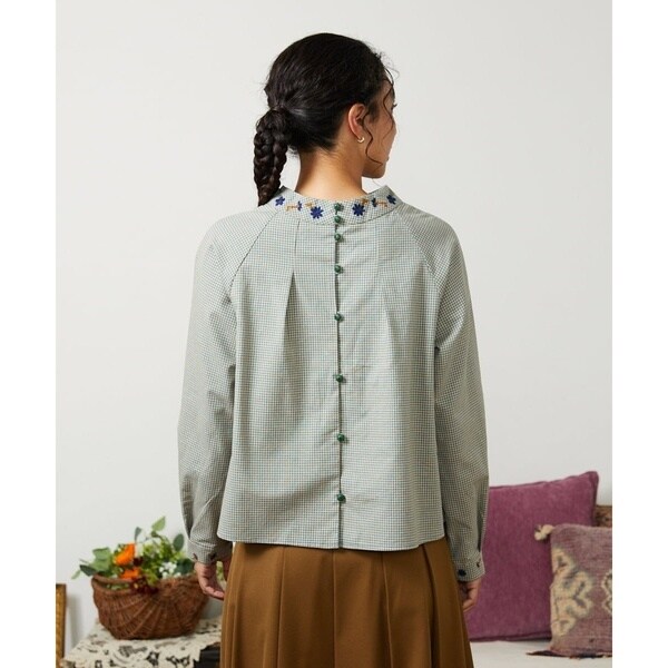 ホコモモラ（JOCOMOMOLA）/【2WAY】Flor pequena チェックフラワー刺繍ブラウス