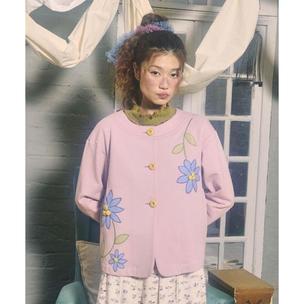 ホコモモラ（JOCOMOMOLA）/Palominos flor フラワーアップリケカーディガン