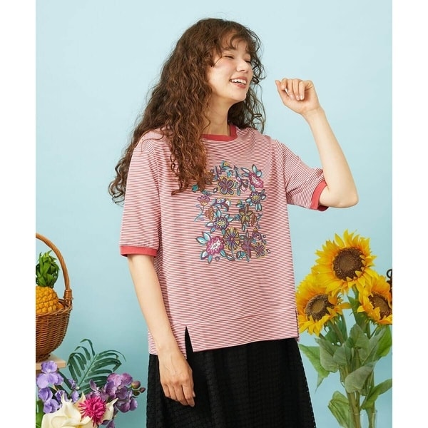 ホコモモラ(JOCOMOMOLA)/【接触冷感】Verano en La Mancha フラワープリントボーダーTシャツ