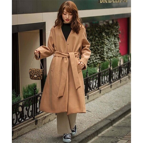 ジーラ　バイ　リュリュ（ファッション）（GeeRA (fashion)）/【ＷＥＢ限定】ベルト付ノーカラーフレアーコートの通販は