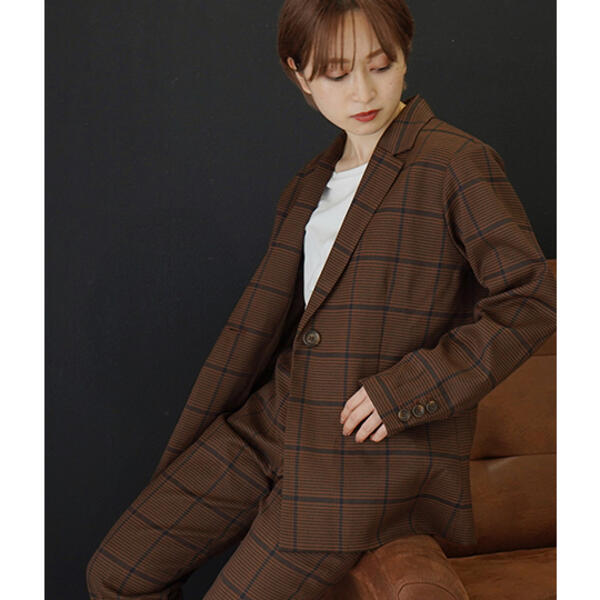 アウリィ/【低身長向けサイズ】チェック柄テーラードジャケット