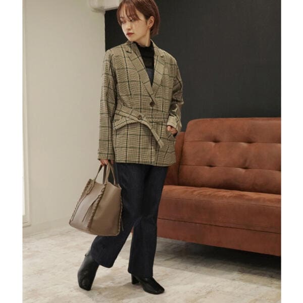 アウリィ/【低身長向けサイズ】チェック柄テーラードジャケット