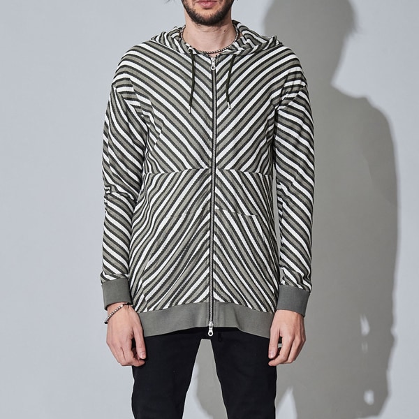 ノーアイディー（NO ID．）/バイアスボーダーZIPパーカ