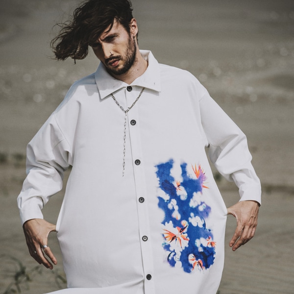 ノーアイディー（NO ID．）/プリントBIGロングSHシャツ