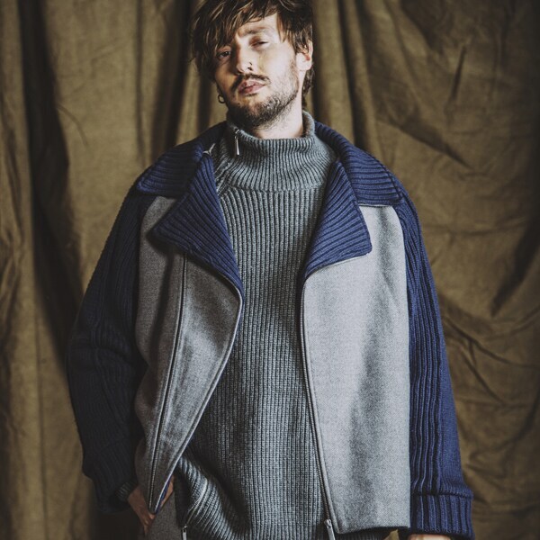 ノーアイディー（NO ID．）/チェンジングニットBIGライダースJKT