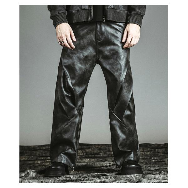 ノーアイディー（NO ID．）/シンセティックレザーZIPフレアPT(パンツ)