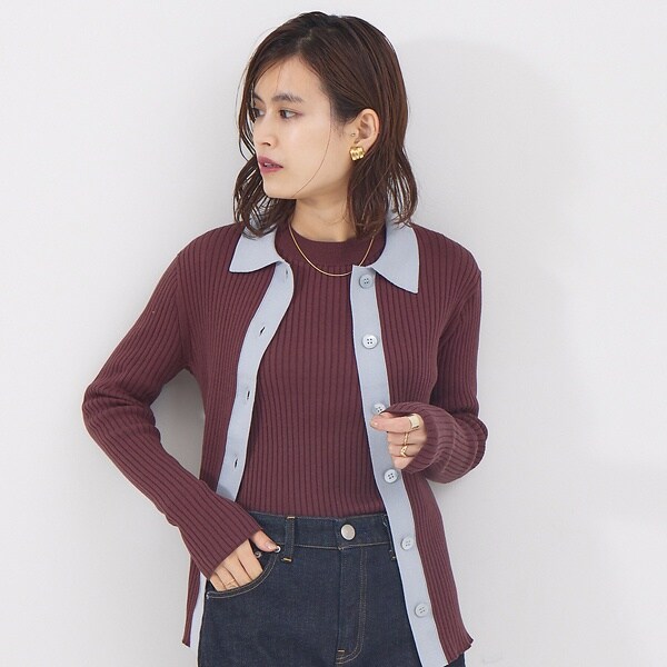 ルージュ・ヴィフ ラクレ（Rouge vif la cle）/コットンシルクリブカーディガン