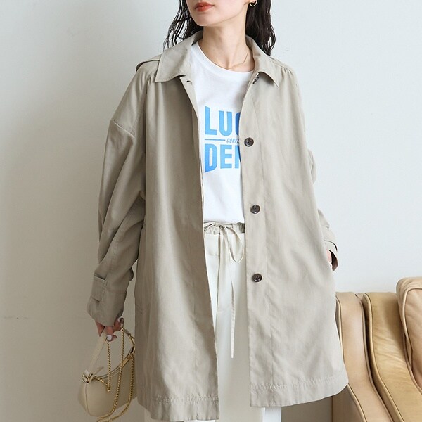 ルージュ・ヴィフ ラクレ（Rouge vif la cle）/ピーチ加工ステンカラーハーフコート