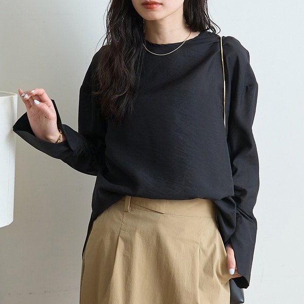 ルージュ・ヴィフ ラクレ（Rouge vif la cle）/クルーネック袖ギャザーシアーブラウス