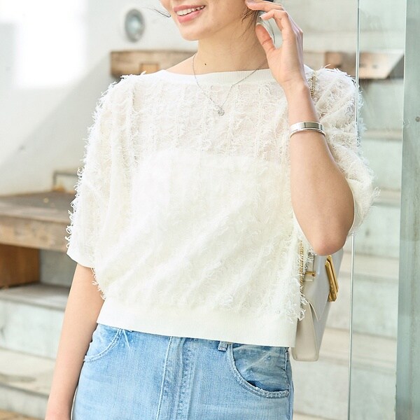 ルージュ・ヴィフ ラクレ（Rouge vif la cle）/シアーフリンジニットフレンチプルオーバー【予約】の通販は 14,300円