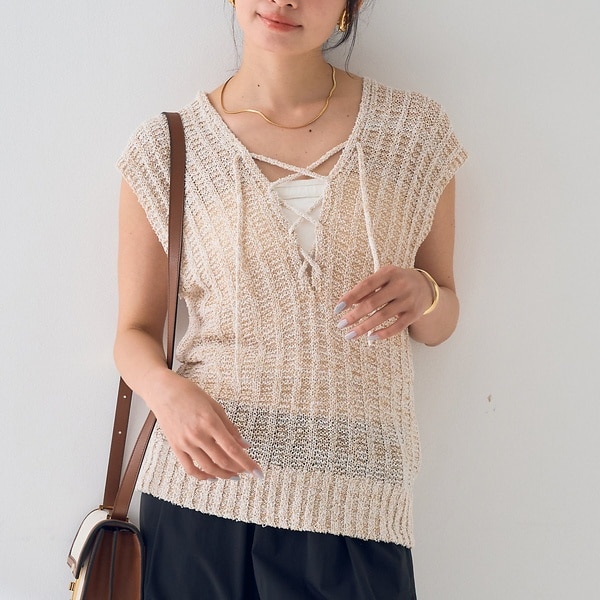 ルージュ・ヴィフ ラクレ（Rouge vif la cle）/麻混ニットレースアップベスト