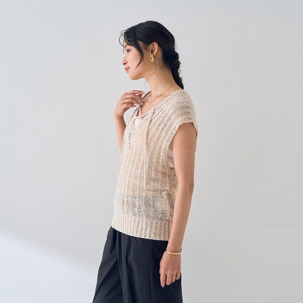 ルージュ・ヴィフ ラクレ（Rouge vif la cle）/麻混ニットレースアップ