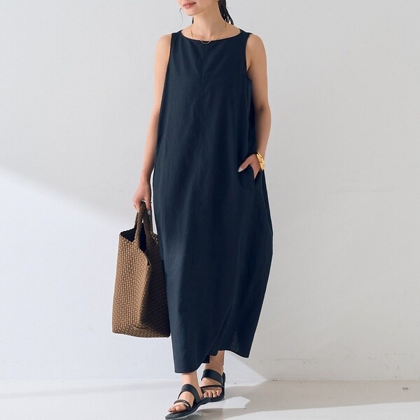 ルージュ・ヴィフ ラクレ（Rouge vif la cle）/麻混ノースリーブ 後ろタックワンピース