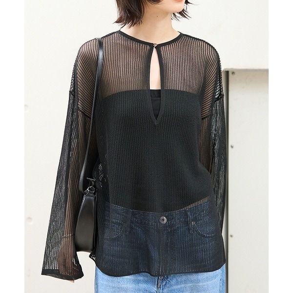 ルージュ・ヴィフ ラクレ（Rouge vif la cle）/スキッパー風透かしメッシュニット