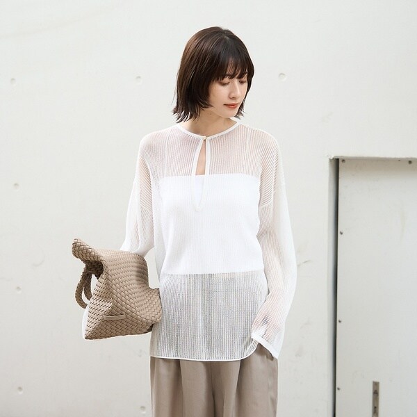 ルージュ・ヴィフ ラクレ（Rouge vif la cle）/スキッパー風透かしメッシュニット_3