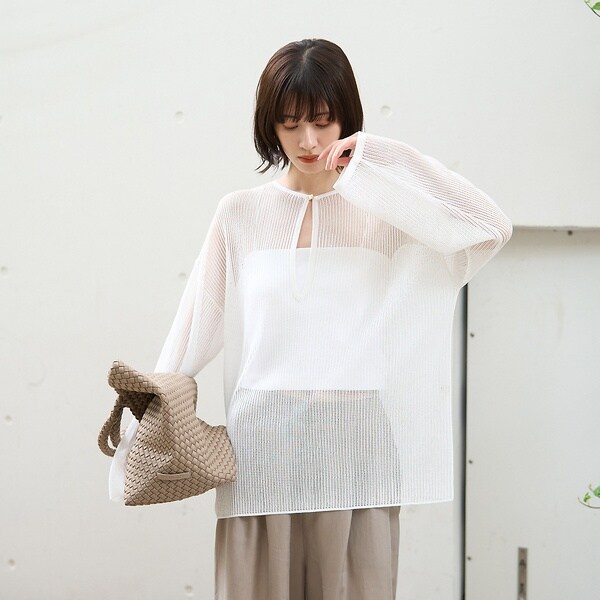 ルージュ・ヴィフ ラクレ（Rouge vif la cle）/スキッパー風透かしメッシュニット_4