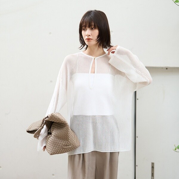 ルージュ・ヴィフ ラクレ（Rouge vif la cle）/スキッパー風透かしメッシュニット_5