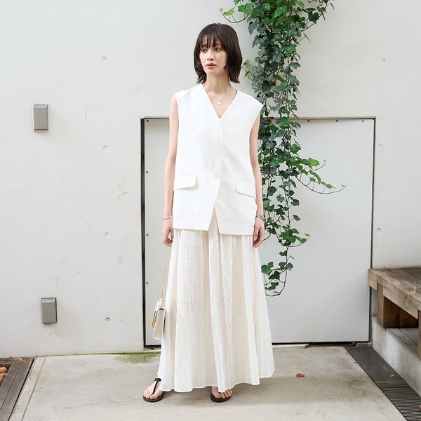 ルージュ・ヴィフ ラクレ（Rouge vif la cle）/リネン混サマーノーカラージレベスト ルージュ・ヴィフ ラクレ（Rouge vif la cle）/リネン混サマー 