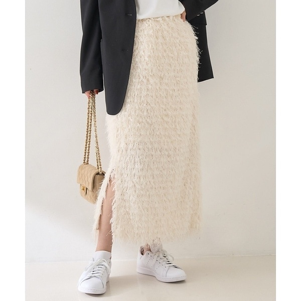 ルージュ・ヴィフ ラクレ（Rouge vif la cle）/フリンジフェザーサイドスリットスカート