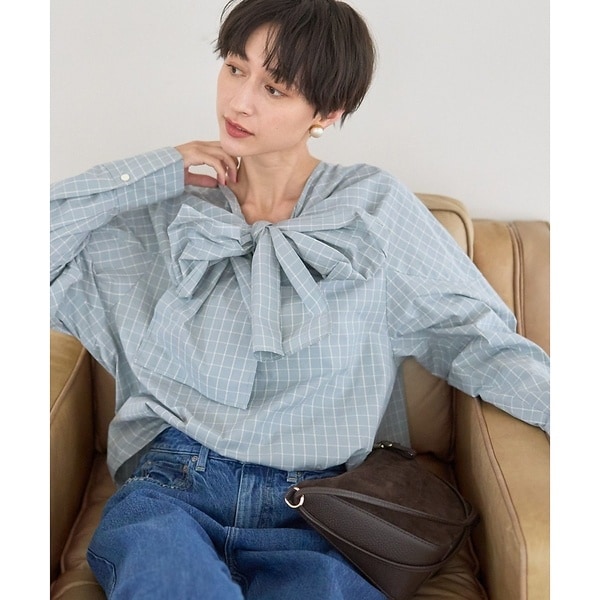 ルージュ・ヴィフ ラクレ（Rouge vif la cle）/コットンチェックリボンブラウス