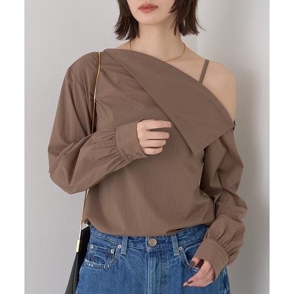 ルージュ・ヴィフ ラクレ（Rouge vif la cle）/【新色登場】【一部店舗限定】アシメオフショルブラウス ストライプ