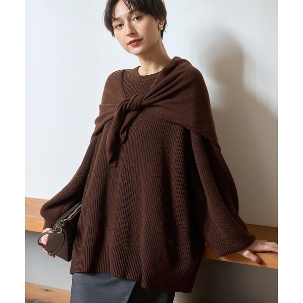 ルージュ・ヴィフ ラクレ（Rouge vif la cle）/【ストールセット】ポケット付片畦ニットプルオーバー