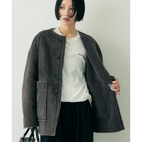 ルージュ・ヴィフ ラクレ（Rouge vif la cle）/【2サイズ展開】2WAYスウェードリバーシブルボアコート / ノーカラーコート