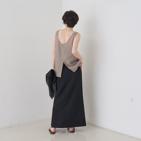 ルージュ・ヴィフ ラクレ（Rouge vif la cle）/【防しわ】【梳毛調ストレッチ素材】ダブルタックフロントスリットタイトスカート【予_18