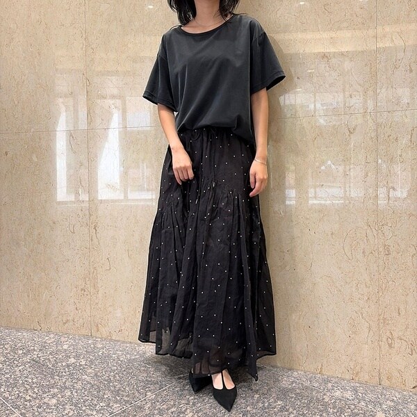 ルージュ・ヴィフ ラクレ（Rouge vif la cle）/インドドット刺繍ギャザーフレア切り替えスカート/ウエストゴム【予約】_17