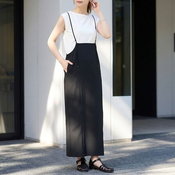 ルージュ・ヴィフ ラクレ（Rouge vif la cle）/【2点セット】【細見え】フレンチスリーブTシャツ×サスペンダースカート/キャミワ