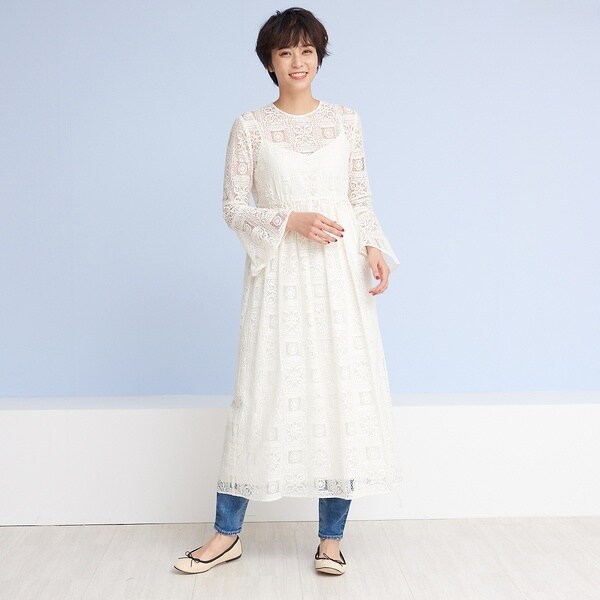 ルージュ・ヴィフ ラクレ（Rouge vif la cle）/フレアスリーブレースワンピース