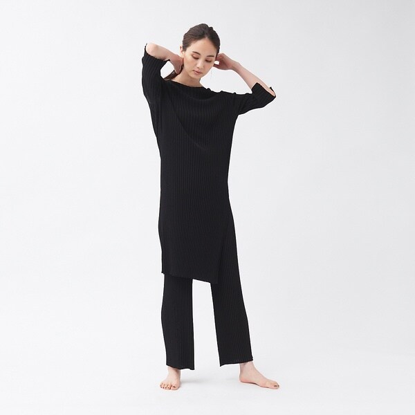 カリテ（qualite）/【WEB・一部店舗限定】《セットアップ対応》リブニットワイドパンツ