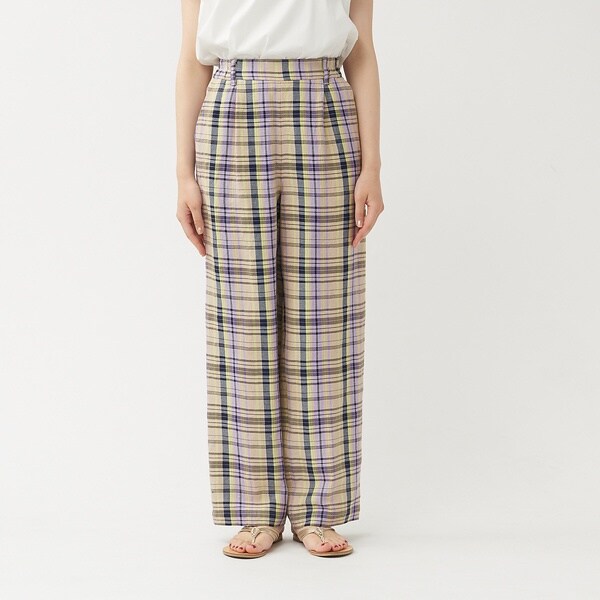 カリテ（qualite）/《セットアップ対応》レーヨンリネンチェックパンツ