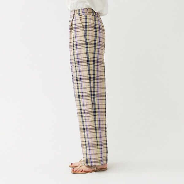 カリテ（qualite）/《セットアップ対応》レーヨンリネンチェックパンツ