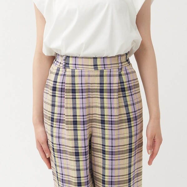 カリテ（qualite）/《セットアップ対応》レーヨンリネンチェックパンツ