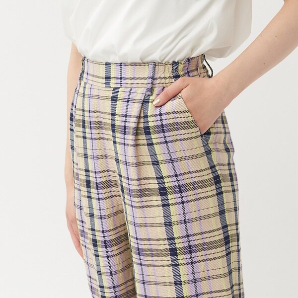 カリテ（qualite）/《セットアップ対応》レーヨンリネンチェックパンツ