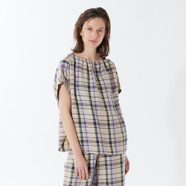 カリテ（qualite）/《セットアップ対応》レーヨンリネンチェックブラウス