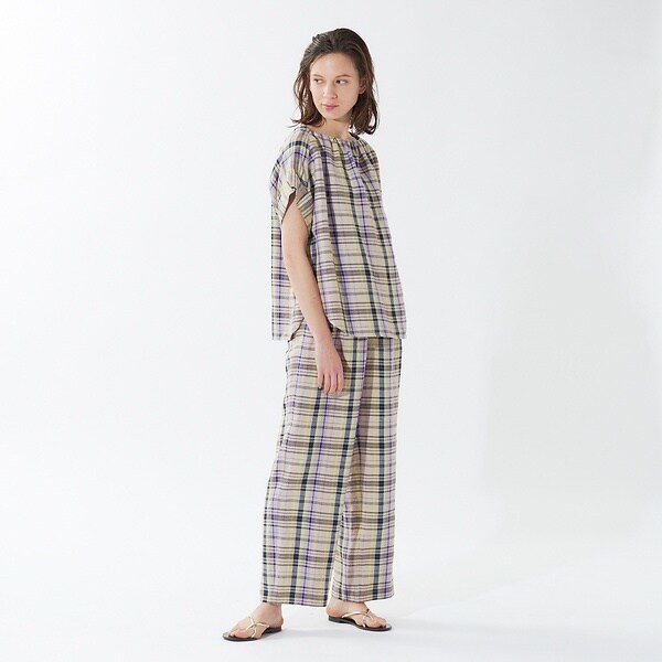 カリテ（qualite）/《セットアップ対応》レーヨンリネンチェックブラウス