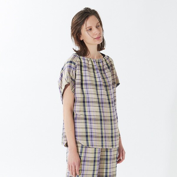 カリテ（qualite）/《セットアップ対応》レーヨンリネンチェックブラウス