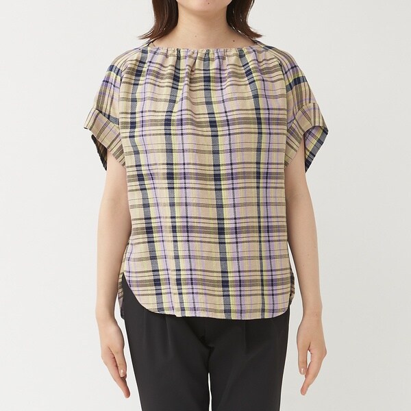 カリテ（qualite）/《セットアップ対応》レーヨンリネンチェックブラウス